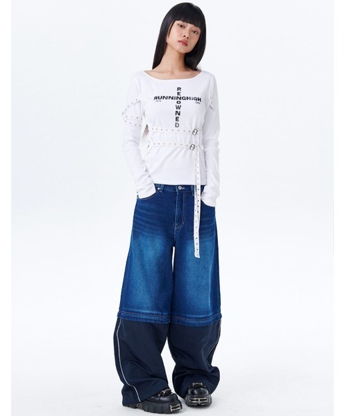 runningHIGH(ランニングハイ)の「A'GEM/9 × .kom 『runningHIGH/ランニングハイ』 BELTED SLIM L/S TEE/ベルトスリム長袖カットソー(Tシャツ/カットソー・レディース・ホワイト/ブラック・FREE)」の14枚目の写真