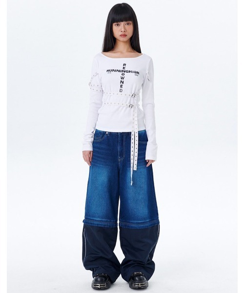runningHIGH(ランニングハイ)の「A'GEM/9 × .kom 『runningHIGH/ランニングハイ』 BELTED SLIM L/S TEE/ベルトスリム長袖カットソー(Tシャツ/カットソー・レディース・ホワイト/ブラック・FREE)」の13枚目の写真