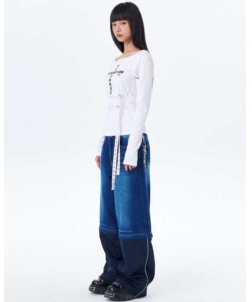 runningHIGH(ランニングハイ)の「A'GEM/9 × .kom 『runningHIGH/ランニングハイ』 BELTED SLIM L/S TEE/ベルトスリム長袖カットソー(Tシャツ/カットソー・レディース・ホワイト/ブラック・FREE)」の12枚目の写真