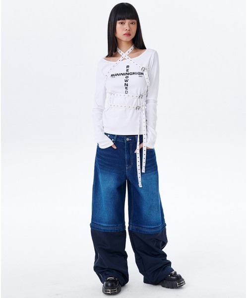 tシャツ A'GEM/9 × .kom 「runningHIGH/ランニングハイ」 BELTED SLIM L/S TEE/ベルトスリム長袖カットソー A'GEM/9 × .kom 『runningHIGH/ランニングハイ』 BELTED SLIM L