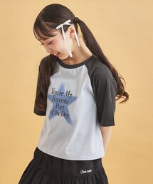 PINK-latte（ピンクラテ）の「スプレー星ラグランTシャツ（Tシャツ/カットソー・キッズ）」