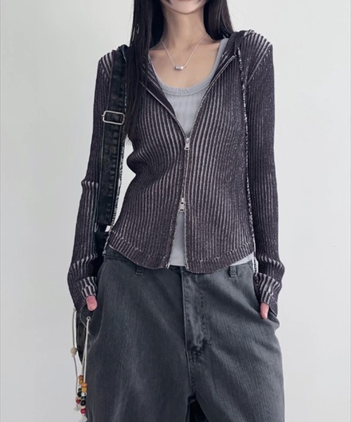 MEMECLE（メメクル）の「【 MEMECLE / メメクル 】ヴィンテージライク ピグメントダブルジップアップパーカー（パーカー・レディース・グレー/ブラック/ネイビー/ブラウン・FREE）」の4枚目の写真