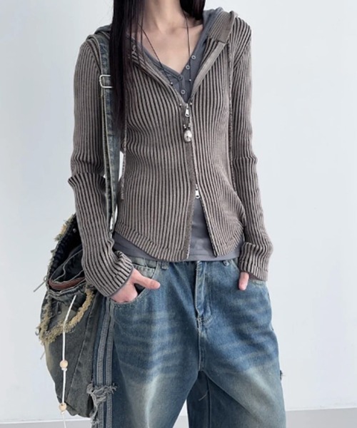 MEMECLE（メメクル）の「【 MEMECLE / メメクル 】ヴィンテージライク ピグメントダブルジップアップパーカー（パーカー・レディース・グレー/ブラック/ネイビー/ブラウン・FREE）」の3枚目の写真