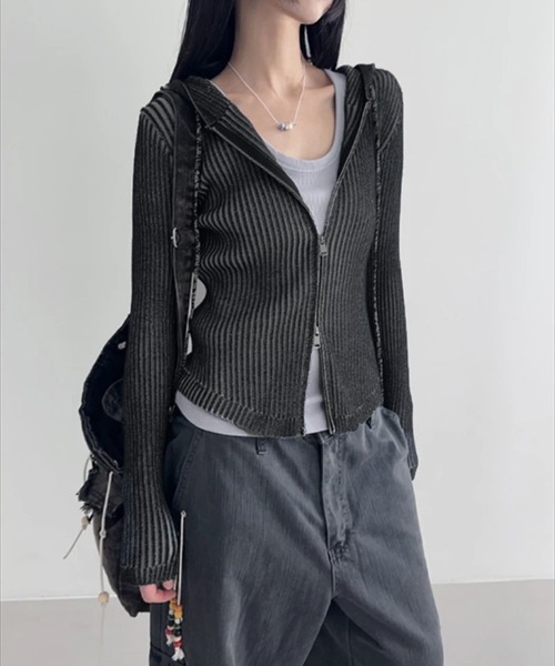 MEMECLE（メメクル）の「【 MEMECLE / メメクル 】ヴィンテージライク ピグメントダブルジップアップパーカー（パーカー・レディース・グレー/ブラック/ネイビー/ブラウン・FREE）」の2枚目の写真