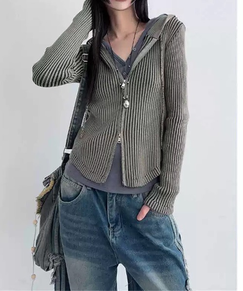 MEMECLE（メメクル）の「【 MEMECLE / メメクル 】ヴィンテージライク ピグメントダブルジップアップパーカー（パーカー・レディース・グレー/ブラック/ネイビー/ブラウン・FREE）」の18枚目の写真