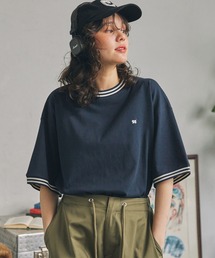 ナンバリング刺繍 リブライン オーバーサイズ半袖Tシャツ