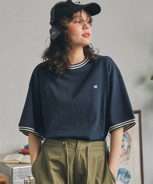 セール】ナンバリング刺繍 リブライン オーバーサイズ半袖Tシャツ（T