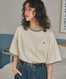 ナンバリング刺繍 リブライン オーバーサイズ半袖Tシャツ