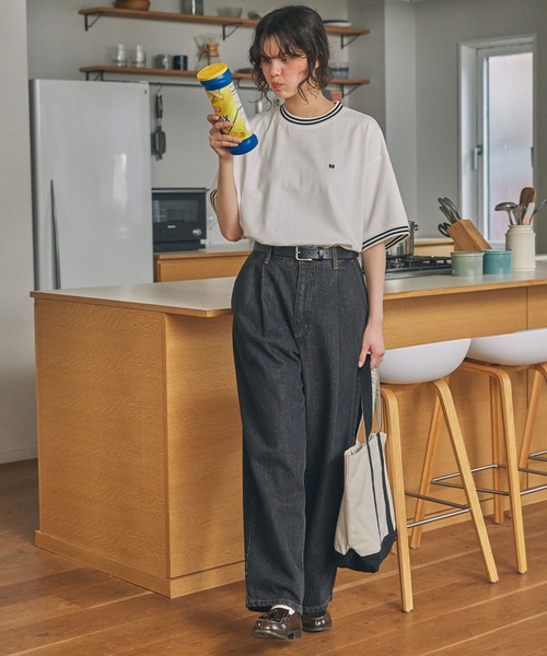 MONO-MART LADY'S(モノマートレディース)の「ナンバリング刺繍 リブライン オーバーサイズ半袖Tシャツ(Tシャツ/カットソー・レディース・ネイビー/アイボリー/ブラック/オフホワイト・FREE)」の12枚目の写真