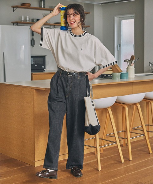 MONO-MART LADY'S(モノマートレディース)の「ナンバリング刺繍 リブライン オーバーサイズ半袖Tシャツ(Tシャツ/カットソー・レディース・ネイビー/アイボリー/ブラック/オフホワイト・FREE)」の13枚目の写真