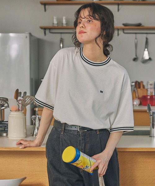 ナンバリング刺繍 リブライン オーバーサイズ半袖Tシャツ MONO
