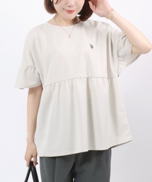 U.S. POLO ASSN. UVカット・吸汗速乾 梨地 袖フリルぺプラムTシャツ レディース/プルオーバートップス