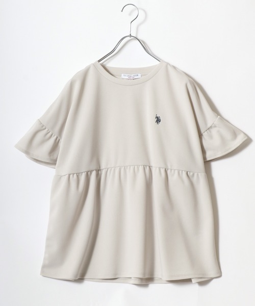 U.S. POLO ASSN.(ユーエスポロアッスン)の「U.S. POLO ASSN. UVカット・吸汗速乾 梨地 袖フリルぺプラムTシャツ レディース/プルオーバートップス(Tシャツ/カットソー・レディース・ネイビー/アイボリー/エメラルド・M/L)」の4枚目の写真
