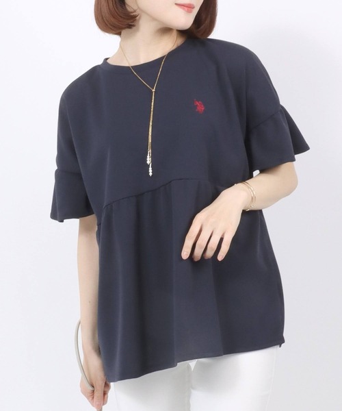 U.S. POLO ASSN.(ユーエスポロアッスン)の「U.S. POLO ASSN. UVカット・吸汗速乾 梨地 袖フリルぺプラムTシャツ レディース/プルオーバートップス(Tシャツ/カットソー・レディース・ネイビー/アイボリー/エメラルド・M/L)」の14枚目の写真
