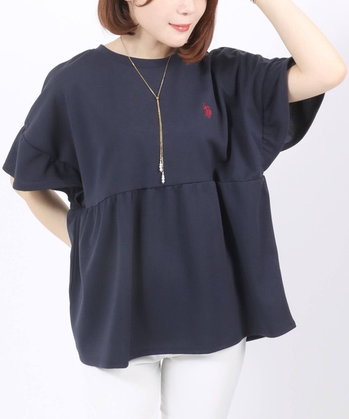 U.S. POLO ASSN.(ユーエスポロアッスン)の「U.S. POLO ASSN. UVカット・吸汗速乾 梨地 袖フリルぺプラムTシャツ レディース/プルオーバートップス(Tシャツ/カットソー・レディース・ネイビー/アイボリー/エメラルド・M/L)」の15枚目の写真