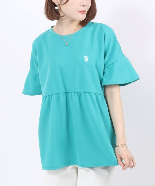 U.S. POLO ASSN.(ユーエスポロアッスン)の「U.S. POLO ASSN. UVカット・吸汗速乾 梨地 袖フリルぺプラムTシャツ レディース/プルオーバートップス(Tシャツ/カットソー・レディース・ネイビー/アイボリー/エメラルド・M/L)」の9枚目の写真