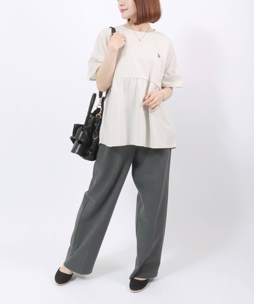 U.S. POLO ASSN.(ユーエスポロアッスン)の「U.S. POLO ASSN. UVカット・吸汗速乾 梨地 袖フリルぺプラムTシャツ レディース/プルオーバートップス(Tシャツ/カットソー・レディース・ネイビー/アイボリー/エメラルド・M/L)」の7枚目の写真