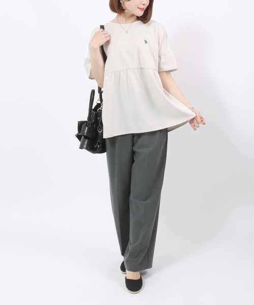U.S. POLO ASSN.(ユーエスポロアッスン)の「U.S. POLO ASSN. UVカット・吸汗速乾 梨地 袖フリルぺプラムTシャツ レディース/プルオーバートップス(Tシャツ/カットソー・レディース・ネイビー/アイボリー/エメラルド・M/L)」の8枚目の写真