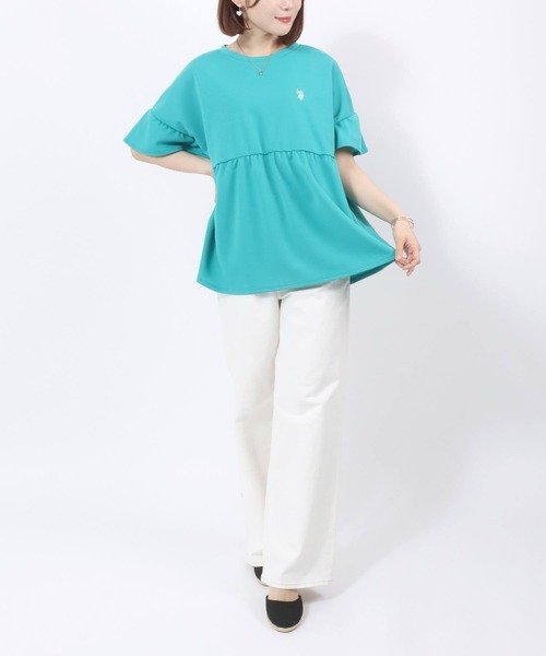 U.S. POLO ASSN.(ユーエスポロアッスン)の「U.S. POLO ASSN. UVカット・吸汗速乾 梨地 袖フリルぺプラムTシャツ レディース/プルオーバートップス(Tシャツ/カットソー・レディース・ネイビー/アイボリー/エメラルド・M/L)」の11枚目の写真