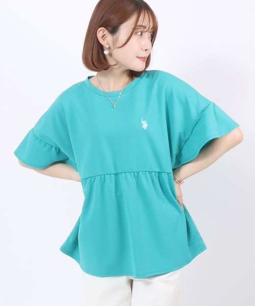 U.S. POLO ASSN.(ユーエスポロアッスン)の「U.S. POLO ASSN. UVカット・吸汗速乾 梨地 袖フリルぺプラムTシャツ レディース/プルオーバートップス(Tシャツ/カットソー・レディース・ネイビー/アイボリー/エメラルド・M/L)」の10枚目の写真