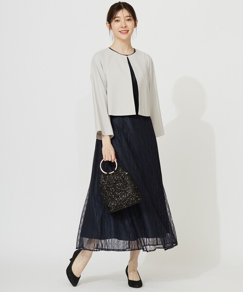 ANY SIS(エニィスィス)の「【洗える】セレモニークロップド ジャケット(ノーカラージャケット・レディース・ライトグレー系/ベージュ系・2)」の9枚目の写真