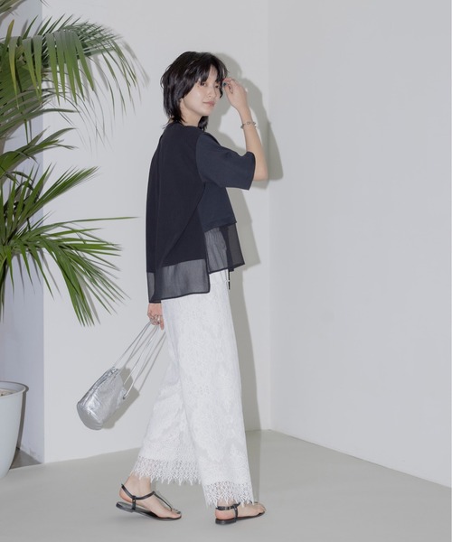 Eimee Law(エイミーロウ)の「布帛レイヤード デザインカットソートップス(Tシャツ/カットソー・レディース・ブラック/オフホワイト/ネイビー・FREE)」の4枚目の写真