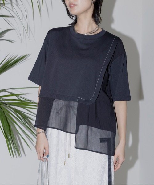 Eimee Law(エイミーロウ)の「布帛レイヤード デザインカットソートップス(Tシャツ/カットソー・レディース・ブラック/オフホワイト/ネイビー・FREE)」の5枚目の写真