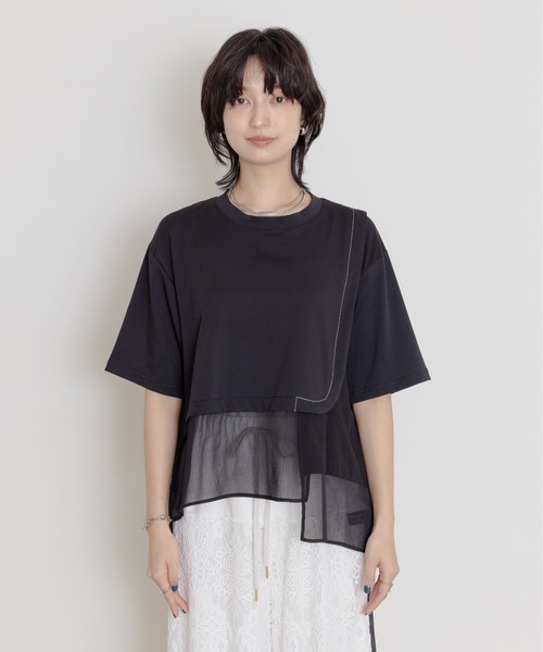 Eimee Law(エイミーロウ)の「布帛レイヤード デザインカットソートップス(Tシャツ/カットソー・レディース・ブラック/オフホワイト/ネイビー・FREE)」の12枚目の写真