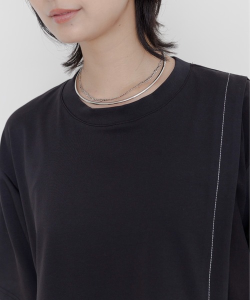 Eimee Law(エイミーロウ)の「布帛レイヤード デザインカットソートップス(Tシャツ/カットソー・レディース・ブラック/オフホワイト/ネイビー・FREE)」の16枚目の写真