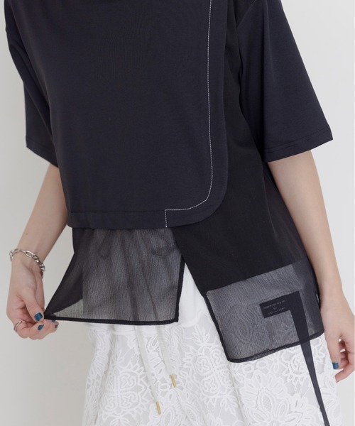 Eimee Law(エイミーロウ)の「布帛レイヤード デザインカットソートップス(Tシャツ/カットソー・レディース・ブラック/オフホワイト/ネイビー・FREE)」の19枚目の写真