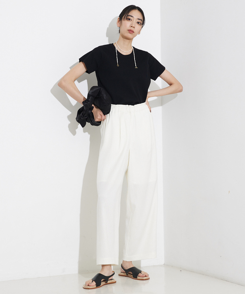 qualite(カリテ)の「ウォッシャブルニットT/春服/夏服/大人カジュアル(Tシャツ/カットソー・レディース・ブラック/オフホワイト・フリー)」の5枚目の写真