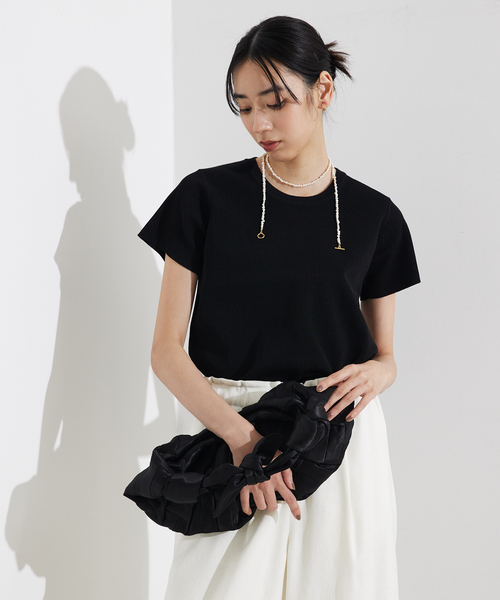 qualite(カリテ)の「ウォッシャブルニットT/春服/夏服/大人カジュアル(Tシャツ/カットソー・レディース・ブラック/オフホワイト・フリー)」の9枚目の写真