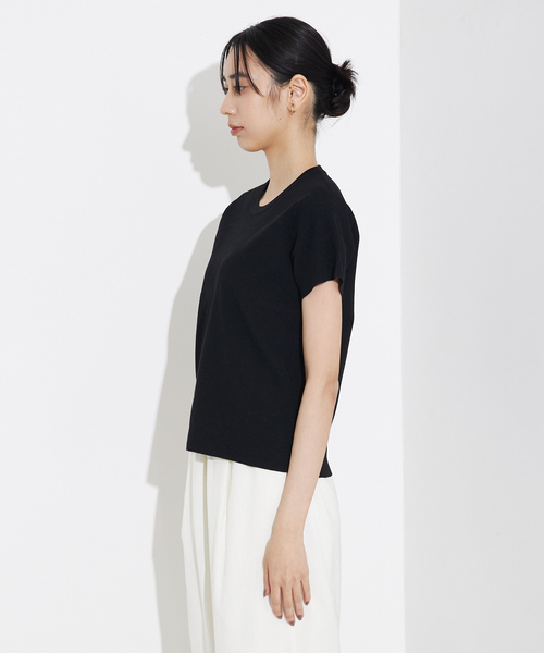 qualite(カリテ)の「ウォッシャブルニットT/春服/夏服/大人カジュアル(Tシャツ/カットソー・レディース・ブラック/オフホワイト・フリー)」の10枚目の写真