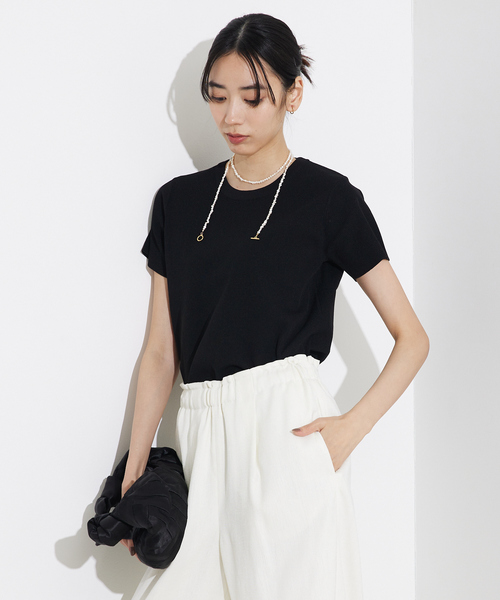 qualite(カリテ)の「ウォッシャブルニットT/春服/夏服/大人カジュアル(Tシャツ/カットソー・レディース・ブラック/オフホワイト・フリー)」の15枚目の写真