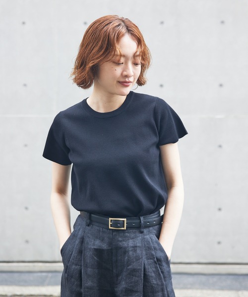 qualite(カリテ)の「ウォッシャブルニットT/春服/夏服/大人カジュアル(Tシャツ/カットソー・レディース・ブラック/オフホワイト・フリー)」の2枚目の写真