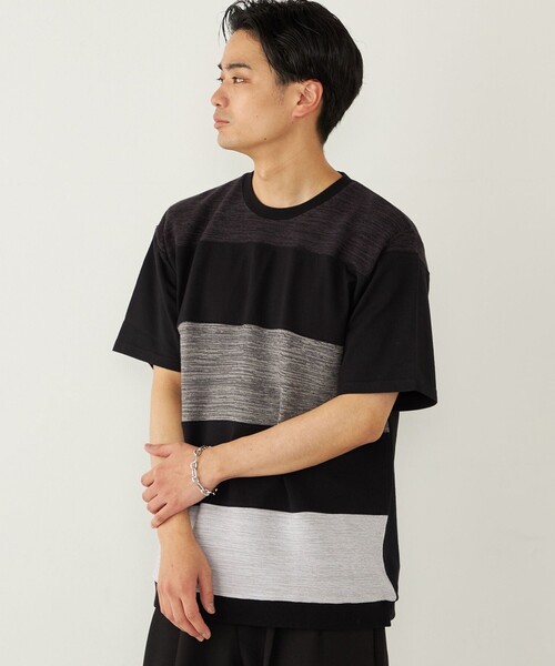 SHIPS Colors(シップス カラーズ)の「SHIPS Colors:〈洗濯機可能〉ニット 切替 ボーダー Tシャツ(Tシャツ/カットソー・メンズ・ベージュ/ネイビー/グレー/ブルー・MEDIUM/LARGE/X-LARGE)」の2枚目の写真