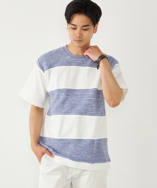 SHIPS Colors(シップス カラーズ)の「SHIPS Colors:〈洗濯機可能〉ニット 切替 ボーダー Tシャツ(Tシャツ/カットソー・メンズ・ベージュ/ネイビー/グレー/ブルー・MEDIUM/LARGE/X-LARGE)」の4枚目の写真
