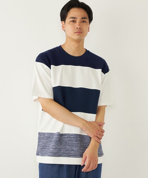 SHIPS Colors(シップス カラーズ)の「SHIPS Colors:〈洗濯機可能〉ニット 切替 ボーダー Tシャツ(Tシャツ/カットソー・メンズ・ベージュ/ネイビー/グレー/ブルー・MEDIUM/LARGE/X-LARGE)」の17枚目の写真