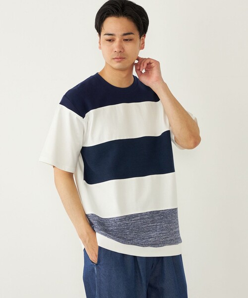 SHIPS Colors(シップス カラーズ)の「SHIPS Colors:〈洗濯機可能〉ニット 切替 ボーダー Tシャツ(Tシャツ/カットソー・メンズ・ベージュ/ネイビー/グレー/ブルー・MEDIUM/LARGE/X-LARGE)」の16枚目の写真