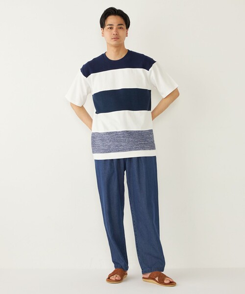 SHIPS Colors(シップス カラーズ)の「SHIPS Colors:〈洗濯機可能〉ニット 切替 ボーダー Tシャツ(Tシャツ/カットソー・メンズ・ベージュ/ネイビー/グレー/ブルー・MEDIUM/LARGE/X-LARGE)」の15枚目の写真