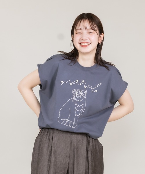 tシャツ 「meeny miny」「旭山動物園応援商品」マヌルネコパールTシャツ レディース meeny miny】【旭山動物園応援商品】マヌルネコパールTシャツ（T