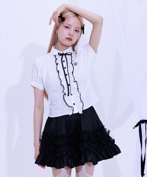 FickleBebe（フィクルベベ）の「レースボリュームフリルブラウス（シャツ/ブラウス・レディース・サックスブルー/ブラック/ホワイト・0/1）」の4枚目の写真
