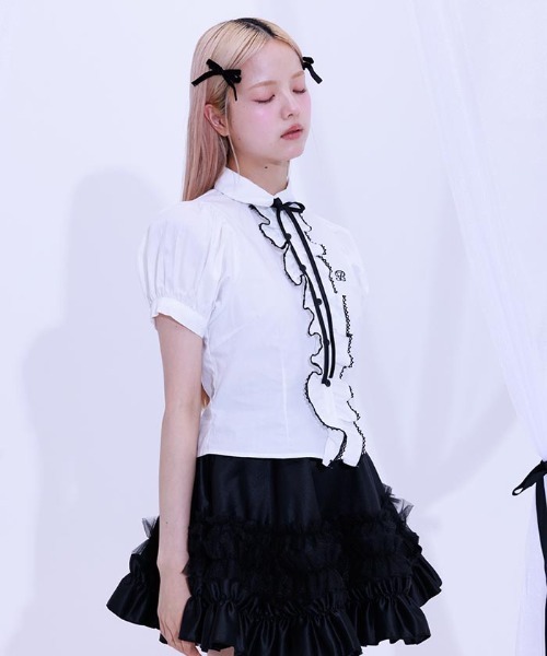 FickleBebe（フィクルベベ）の「レースボリュームフリルブラウス（シャツ/ブラウス・レディース・サックスブルー/ブラック/ホワイト・0/1）」の5枚目の写真