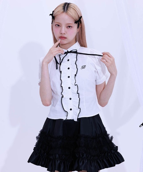 FickleBebe（フィクルベベ）の「レースボリュームフリルブラウス（シャツ/ブラウス・レディース・サックスブルー/ブラック/ホワイト・0/1）」の6枚目の写真