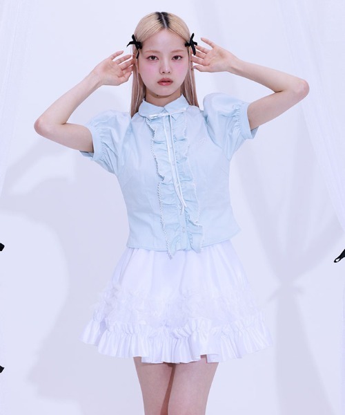 FickleBebe（フィクルベベ）の「レースボリュームフリルブラウス（シャツ/ブラウス・レディース・サックスブルー/ブラック/ホワイト・0/1）」の7枚目の写真