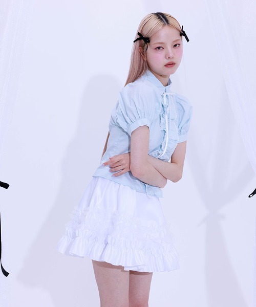 FickleBebe（フィクルベベ）の「レースボリュームフリルブラウス（シャツ/ブラウス・レディース・サックスブルー/ブラック/ホワイト・0/1）」の8枚目の写真