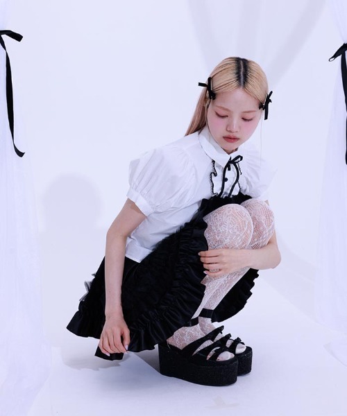 FickleBebe（フィクルベベ）の「レースボリュームフリルブラウス（シャツ/ブラウス・レディース・サックスブルー/ブラック/ホワイト・0/1）」の13枚目の写真