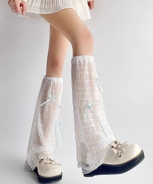 ラパフェ リボン付きホワイトレッグウォーマー 難あり ラパフェ リボン