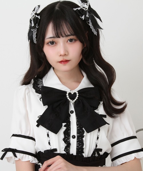 DearMyLove(ディアマイラブ)の「はしごレースリボンフリルブラウス(シャツ/ブラウス・レディース・ホワイト×ブラック/ベビーピンク/ブルーグレー/ピンク系その他/ブラック・MEDIUM/LARGE/LL/3L)」の7枚目の写真