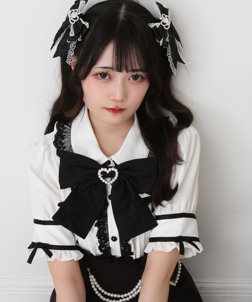 DearMyLove(ディアマイラブ)の「はしごレースリボンフリルブラウス(シャツ/ブラウス・レディース・ホワイト×ブラック/ベビーピンク/ブルーグレー/ピンク系その他/ブラック・MEDIUM/LARGE/LL/3L)」の11枚目の写真